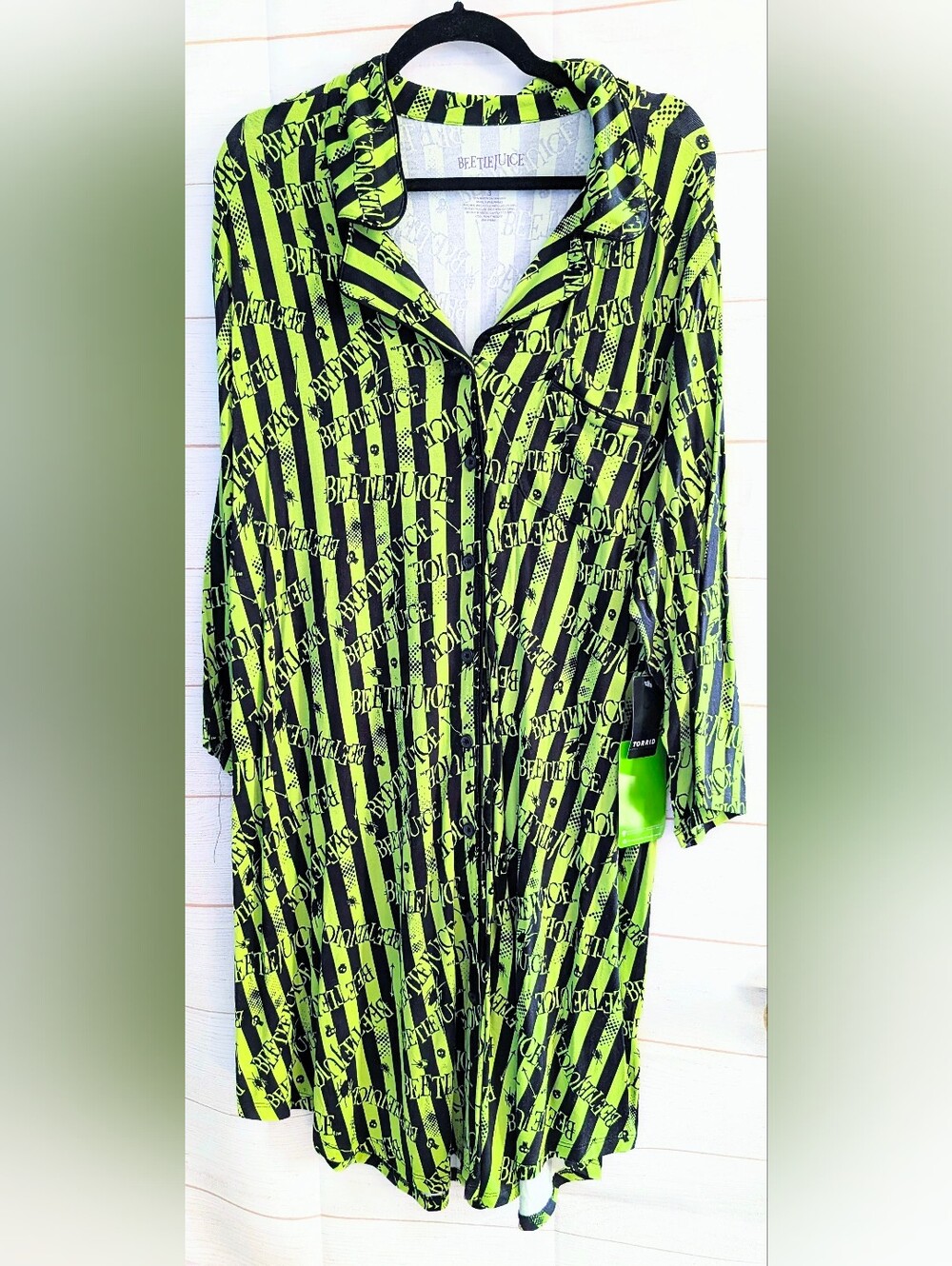 Torrid Limited Edition 🪲 Beetlejuice Neon Green & Black Logo-Stripe Nightie 3X